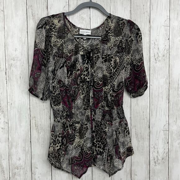 Fashion Bug Vintage 2 Piece Flowy Shirt Skirt Set Fairy Paisley Animal Print - Picture 3 of 16